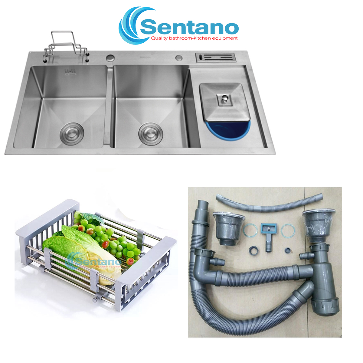 [HOÀN TIỀN]Chậu rửa chén đúc SENTANO kích thước 100x48cm+ bộ xả chống hôi+ khay đa năng