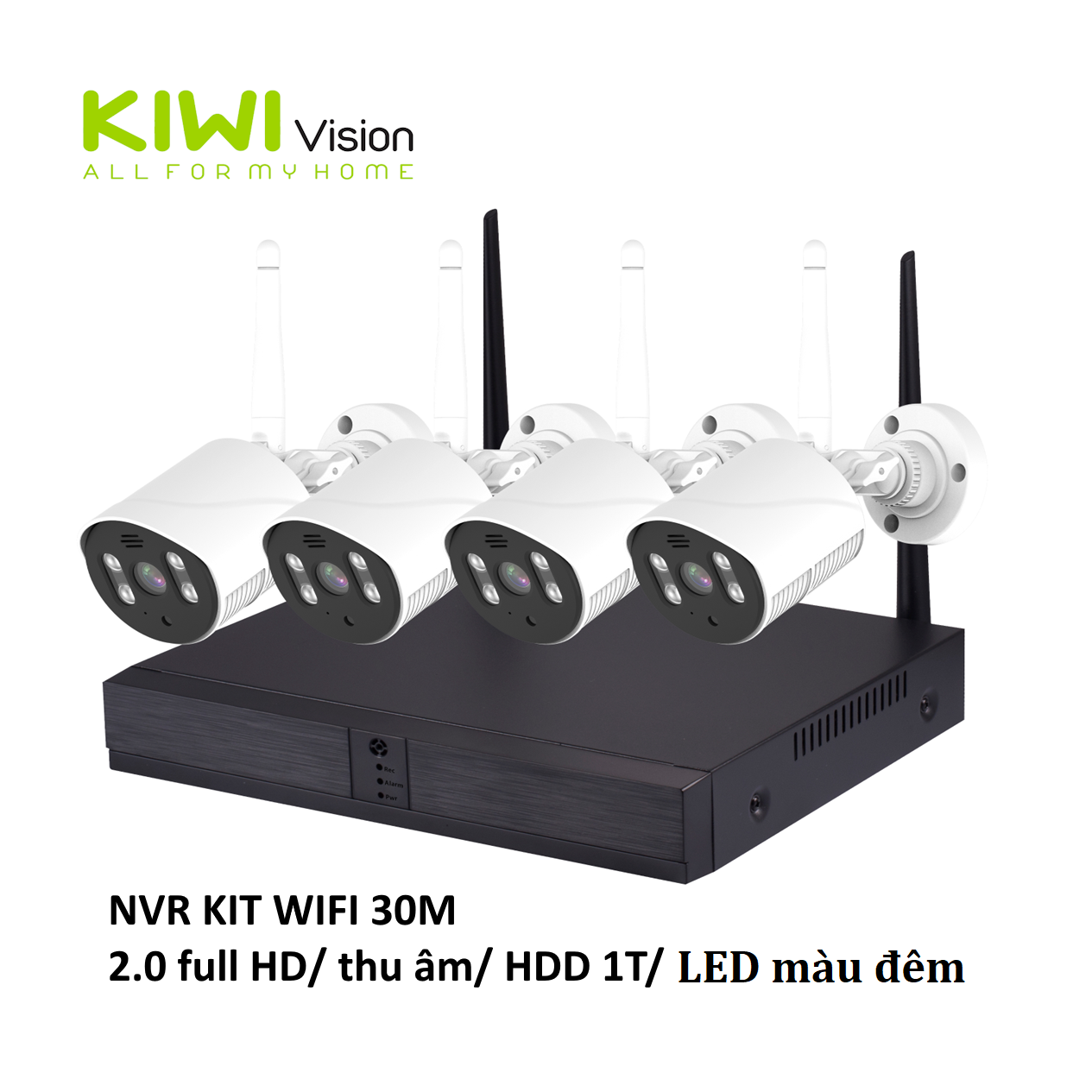 Bộ camera wifi nvr kit 4 , 2.0m, full hd, thu âm , kiwivision