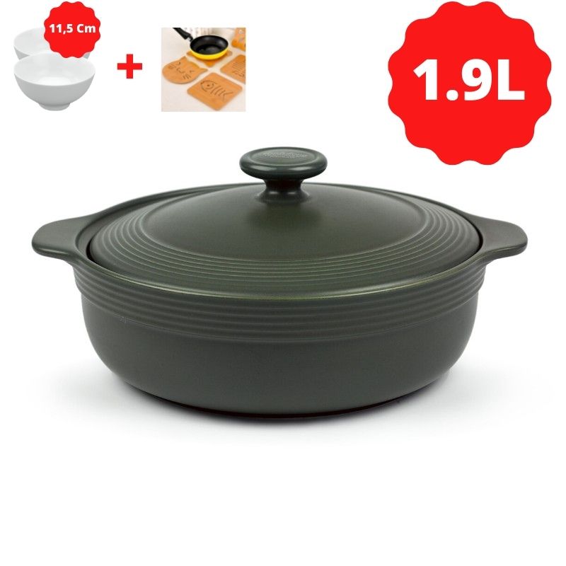 [HCM][Tặng chén cơm 115 Cm và lót nồi bằng tre]Nồi sứ dưỡng sinh 2 quai Minh Long I (1.9L)
