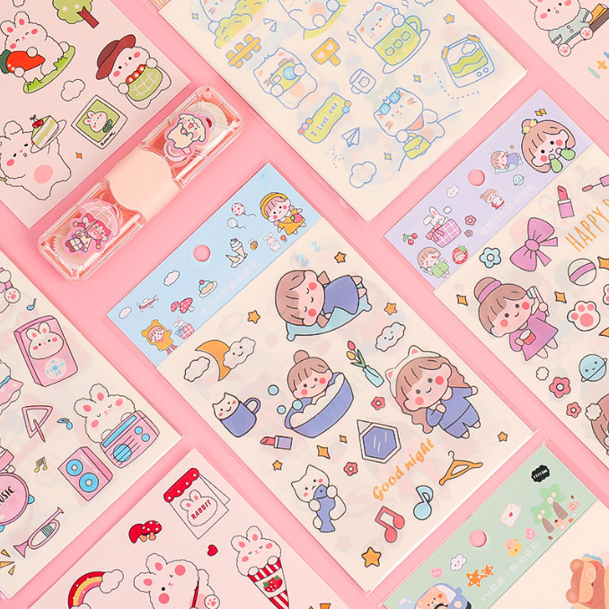Miếng dán sticker combo 4 miếng trang trí đồ dùng chủ đề happy day shappy066