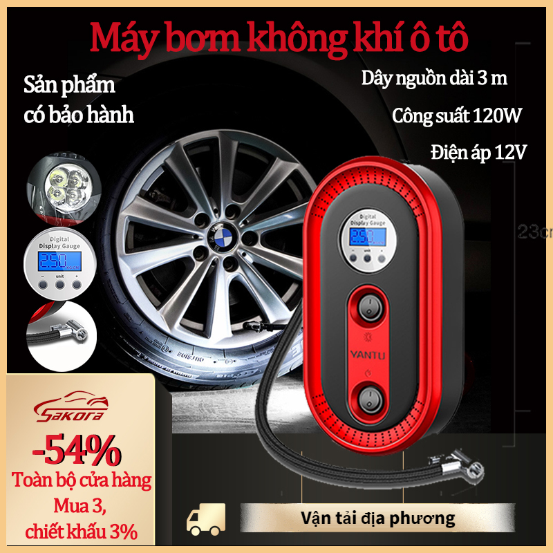 [HCM]Máy Bơm Lốp ô tô xe hơi Máy bơm lốp xe bánh xe tự động ngắt bằng điện cho xe hơi ô tô xe tải xe máy xe đạp có màn hình hiển thị đồng hồ đo áp cảm biến áp suất lốp steelmatetẩu 12V  (đỏ)