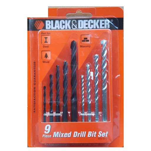 Hộp 9 mũi khoan hỗn hợp black+decker a8106g