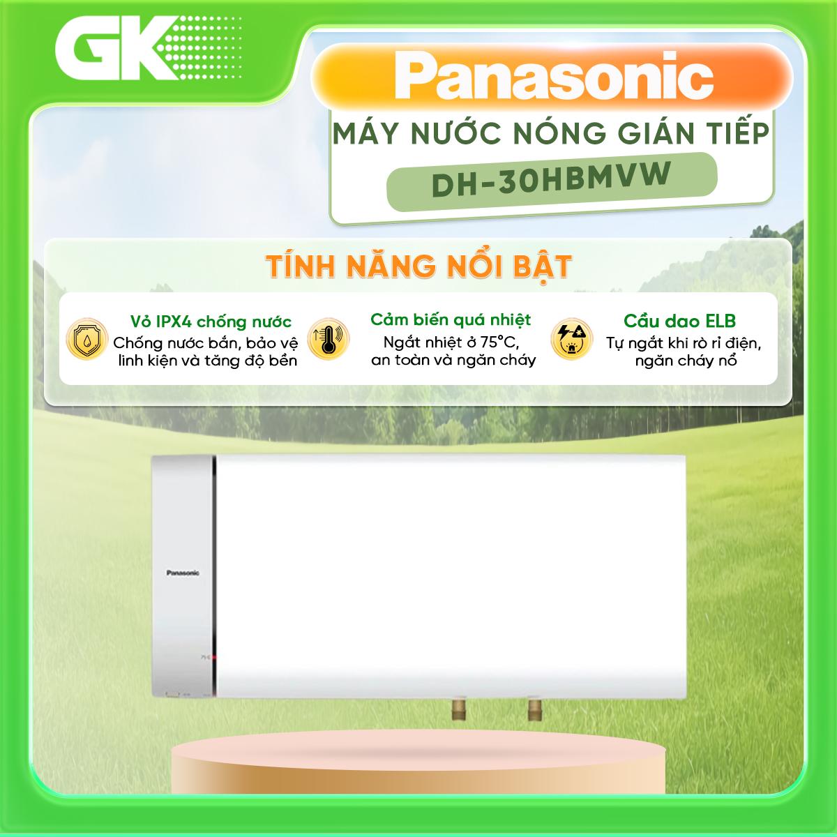 Máy nước nóng gián tiếp panasonic 30l dh-30hbmvw - giao toàn quốc