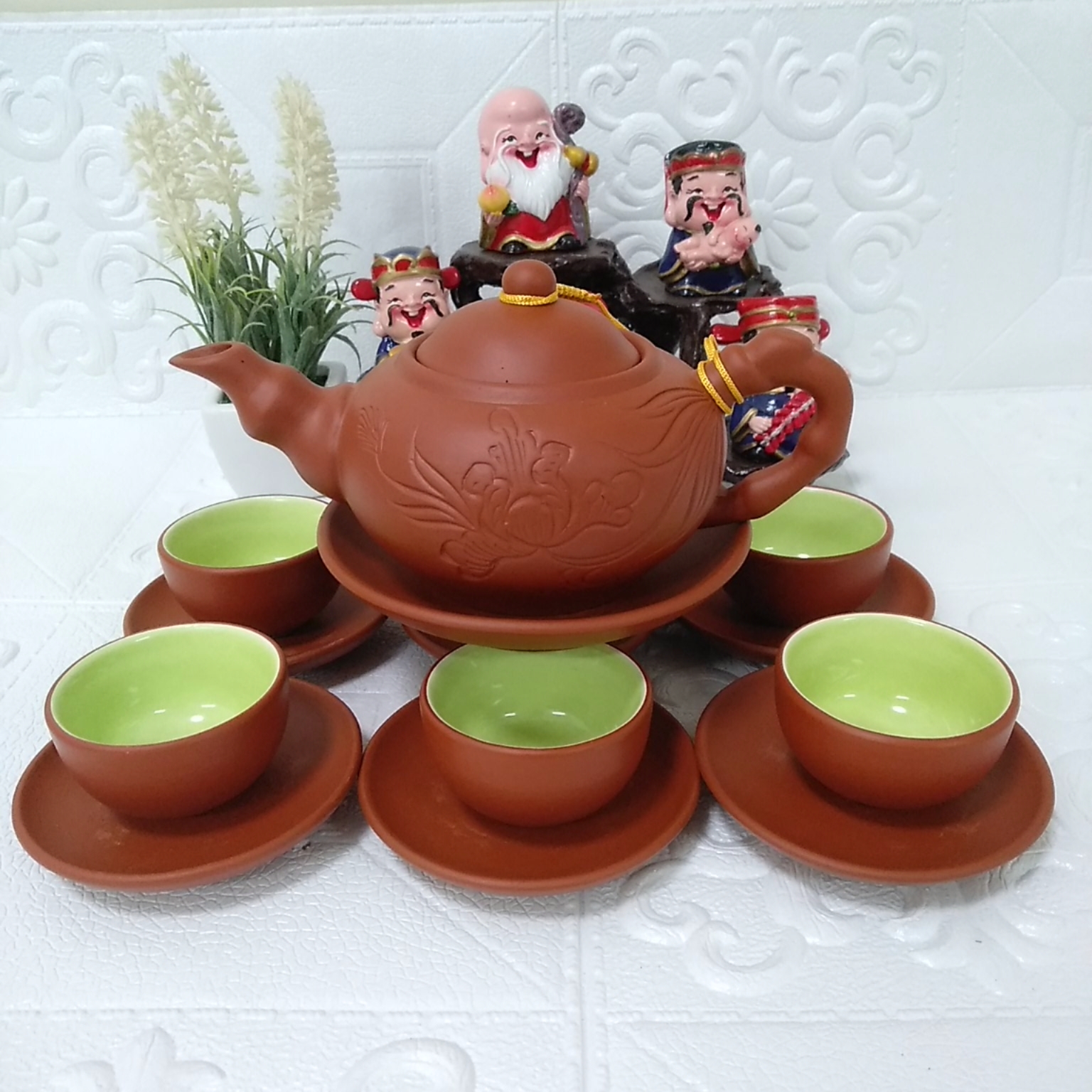 (Hàng nghệ nhân) Bộ Ấm Chén Đất Nung Bát Tràng Màu Đỏ DHK4 (230ml)