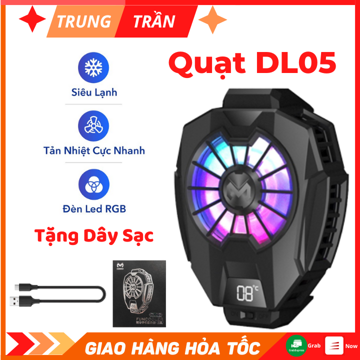 Quạt tản nhiệt điện thoại giá rẻ dl05 siêu lạnh hiển thị nhiệt độ led rgb kẹp thu vào 2 chiều - siêu lạnh hiển thị nhiệt độ, led rgb