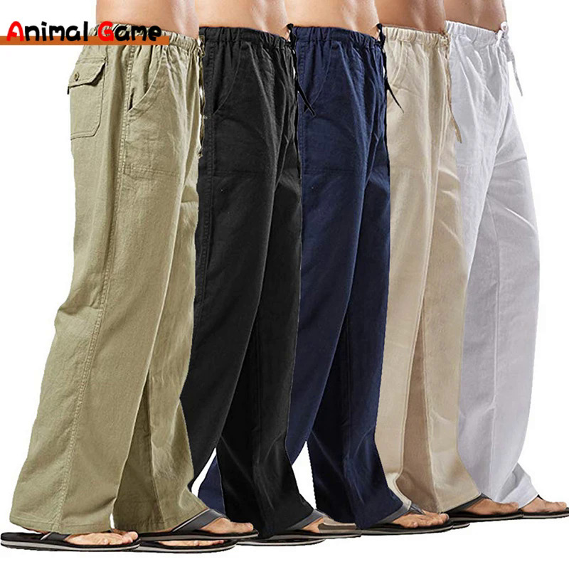Mùa Xuân Linen rộng người đàn ông quần Hàn Quốc quần oversize cotton thời trang dạo phố nam mới yoga quần áo người đàn ông giản dị quần áo thể thao