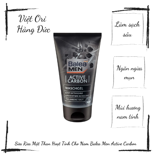 Sữa rửa mặt than hoạt tính cho nam balea men active carbon 150ml - hàng đức