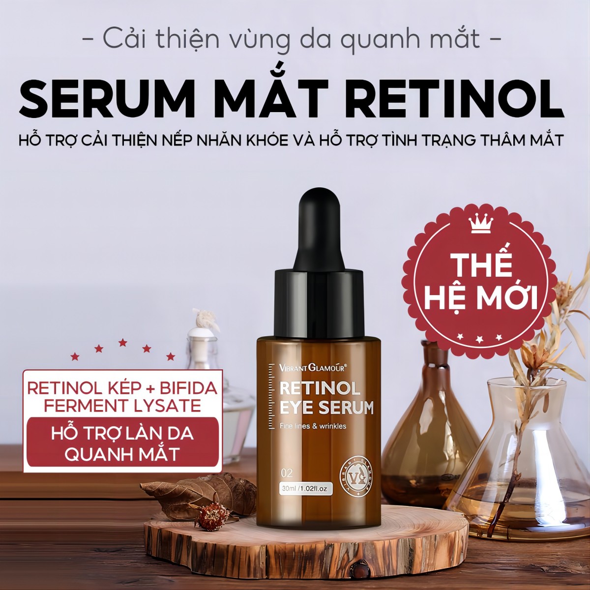VIBRANT GLAMOUR Retinol serum thâm quầng mắt Chống lão hóa Nếp nhăn Quầng thâm Túi mắt Nâng cơ Dưỡng ẩm Chăm sóc vùng mắt serum trị quầng thâm mắt dưỡng mắt chống lão hóa chống thâm mắt nhăn mắt serum trị thâm mắt kem trị 30ml