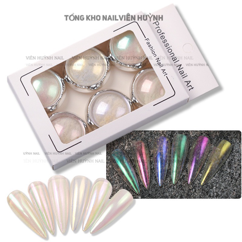 Tráng gương ánh trai nail , set 6 hũ bột tráng gương ánh trai nhiều màu