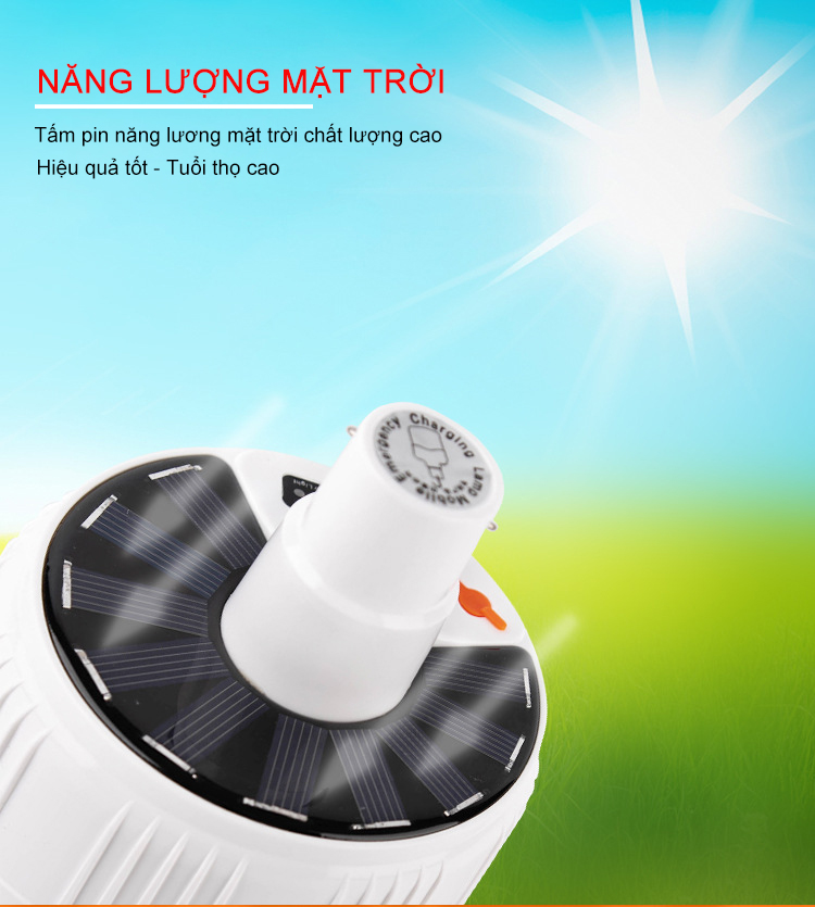 Bóng đèn led sạc tích điện 80W có tích điện năng lượng mặt trời - kèm dây sạc và nguồn điện