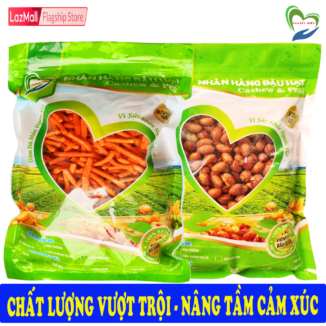 Combo 2 Túi ZIP 2 Vị: Đậu Phộng Rang Muối 500GR và Bim Bim Que Đậu Hà Lan 335GR Tâm Đức Thiện Thực Phẩm Đóng Gói Đóng Hộp Ăn Liền đồ ăn vặt Lazada bánh kẹo quà Tết