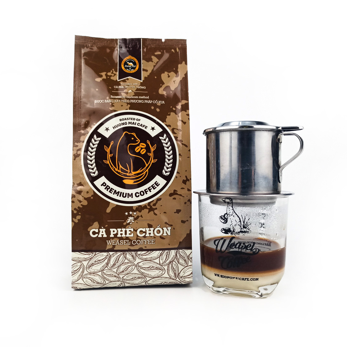 Cà phê chồn Hương Mai Cafe Weasel Coffee - Cà phê pha phin không pha trộn, không hương liệu - Dạng bột 250g
