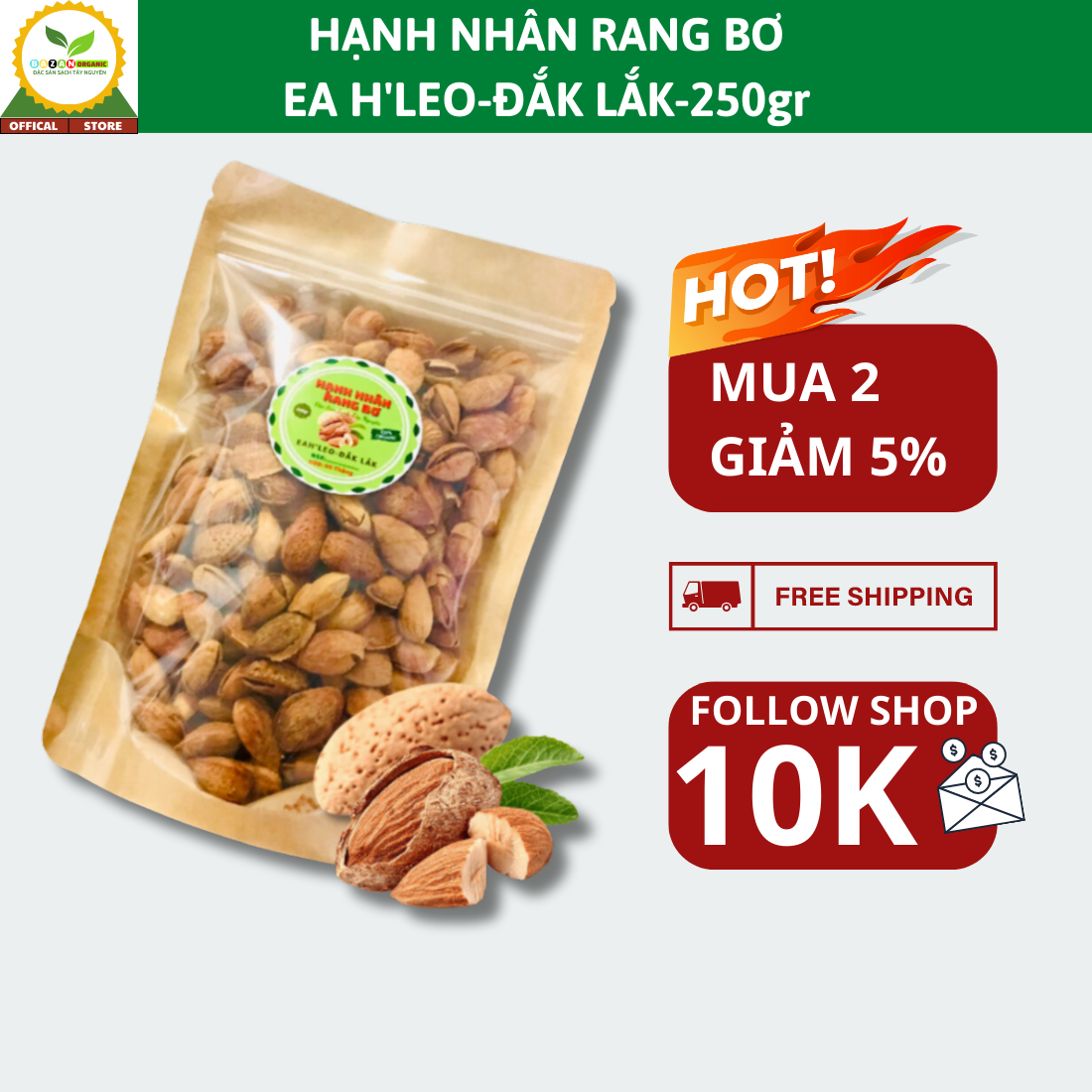 Hạnh nhân rang bơ vỏ mỏng organic 250g xuất xứ Đắk lắk thơm ngon bổ dưỡng nhiều vitamin và khoáng chất