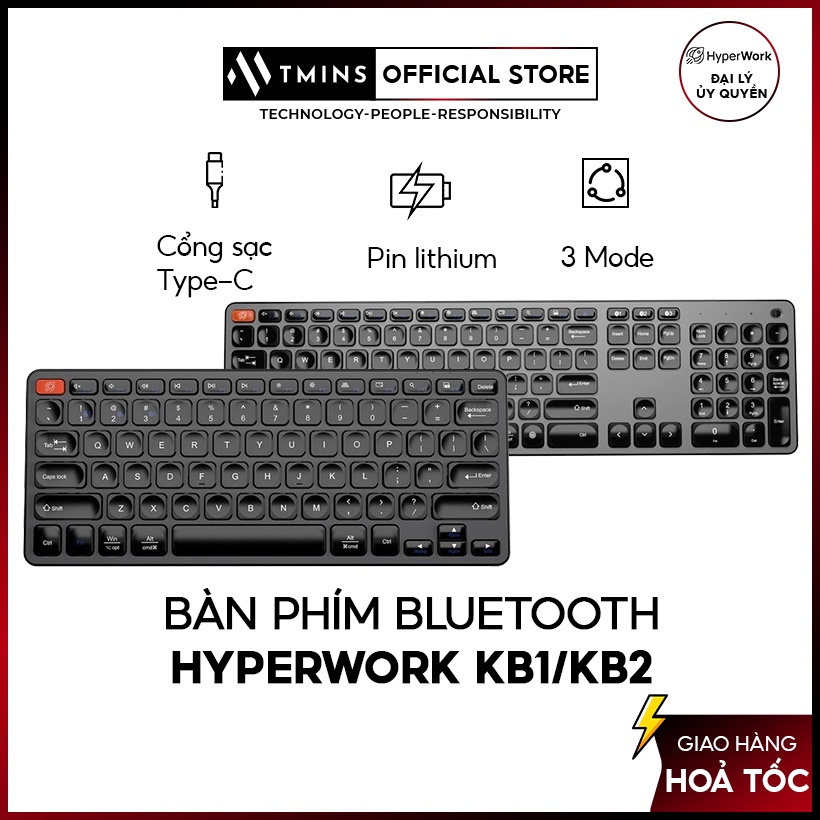 Bàn phím bluetooth hyperwork kb1 plus / kb2 - bảo hành 12 tháng