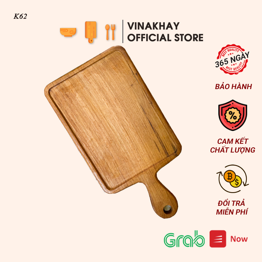 Khay gỗ decor Vinakhay gỗ đỏ - Khay gỗ đựng đồ ăn hình chữ nhật có tay cầm tiện dụng