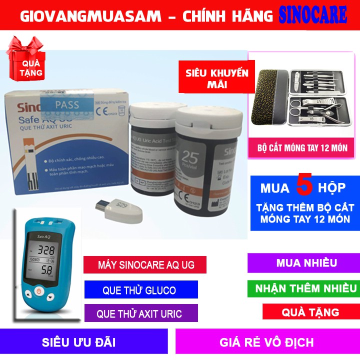 HỘp 25 Que Thử Đường Huyết Cho Máy Đo 2 Trong 1 Sinocare Aq Ug + Mua Cứ 5 Hộp Tặng 1 Bộ Dụng Cụ Làm Móng 21 món