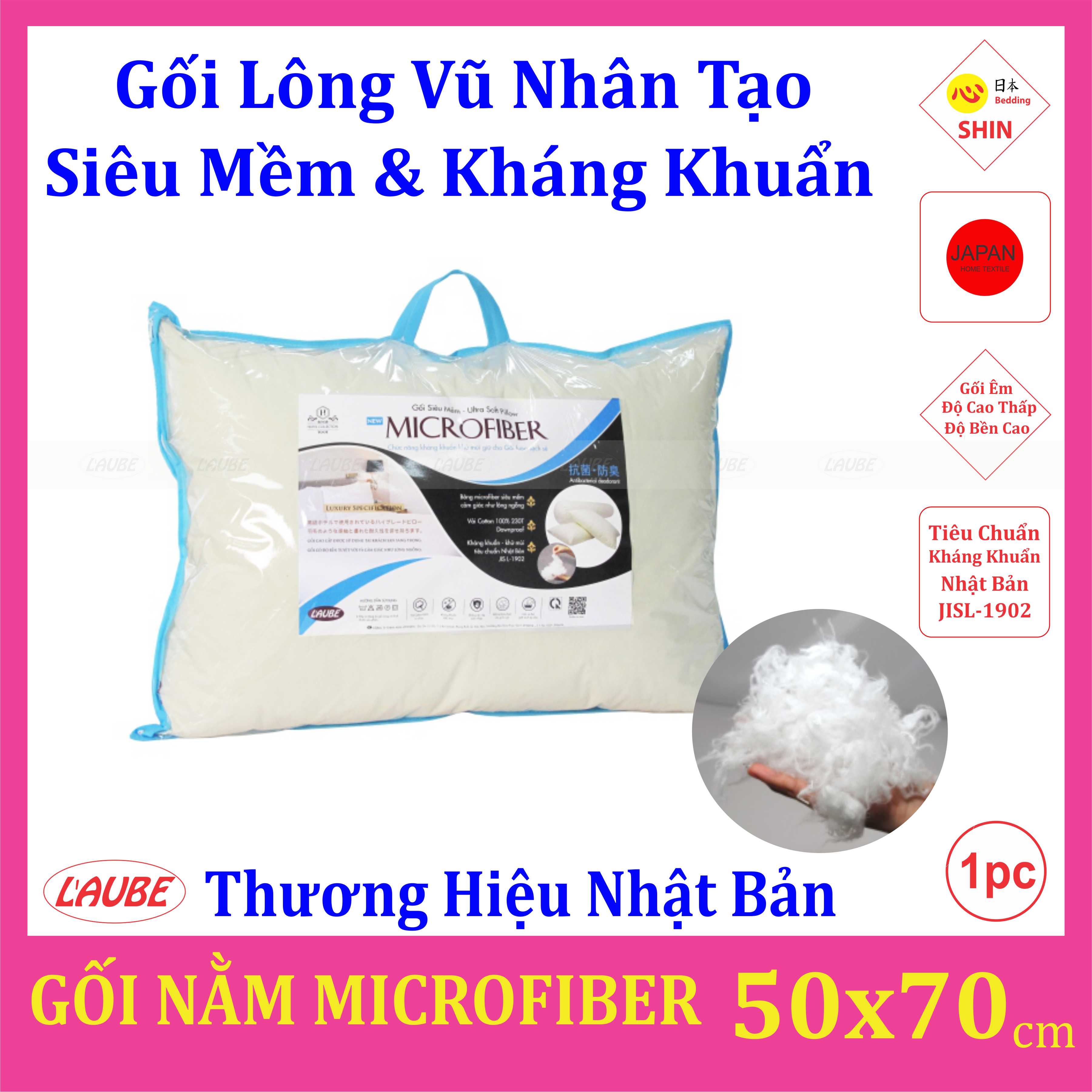 Gối nằm Microfiber siêu mềm kháng khuẩn 50x70cm