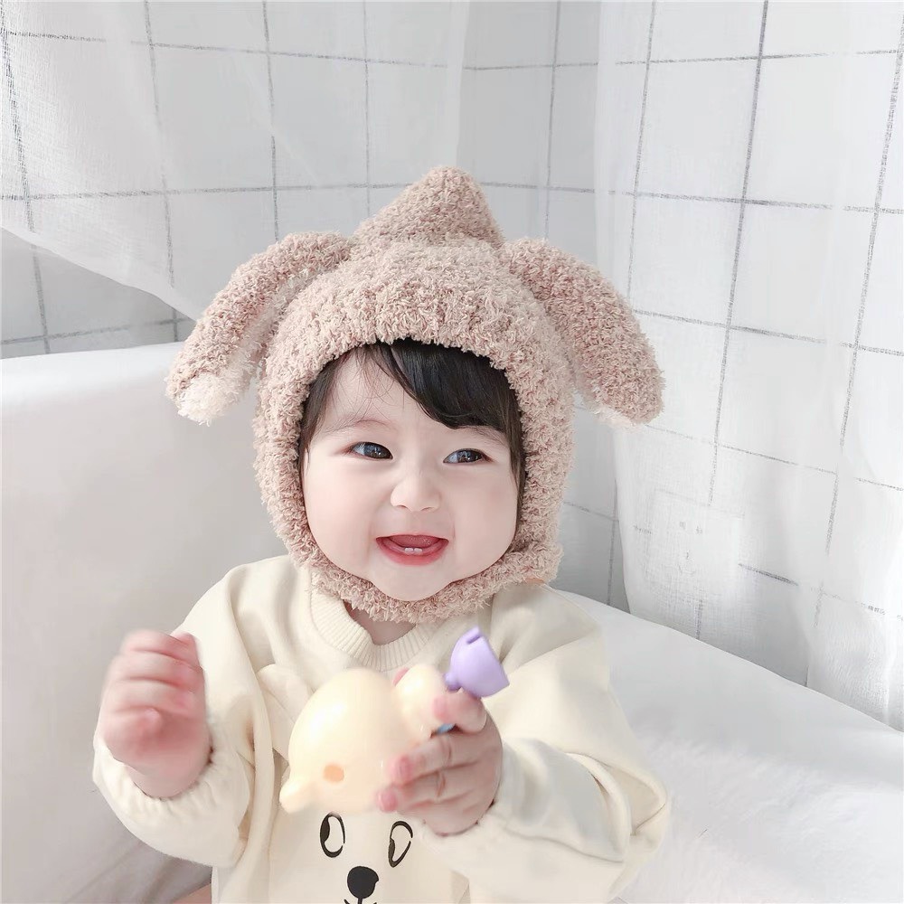 Mũ Len Lông Cừu Tai Thỏ Đáng Yêu Cho Bé Trai Bé Gái 6-36 Tháng, Nón Len Cho Bé - SABOMART