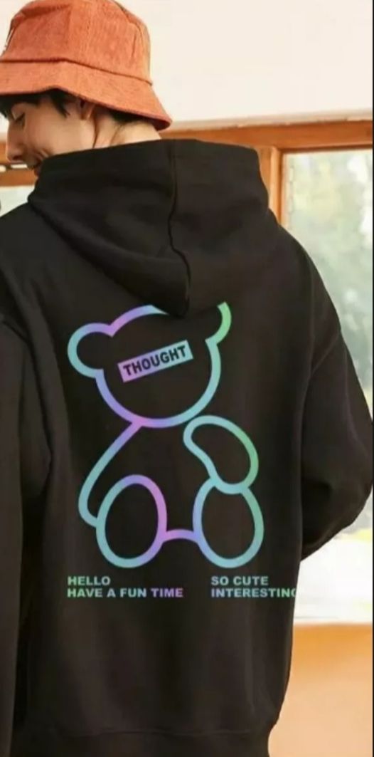 Sét Áo đôi hoodie nỉ cotton mũ 2 lớp phản quang gấu thỏ fom rộng