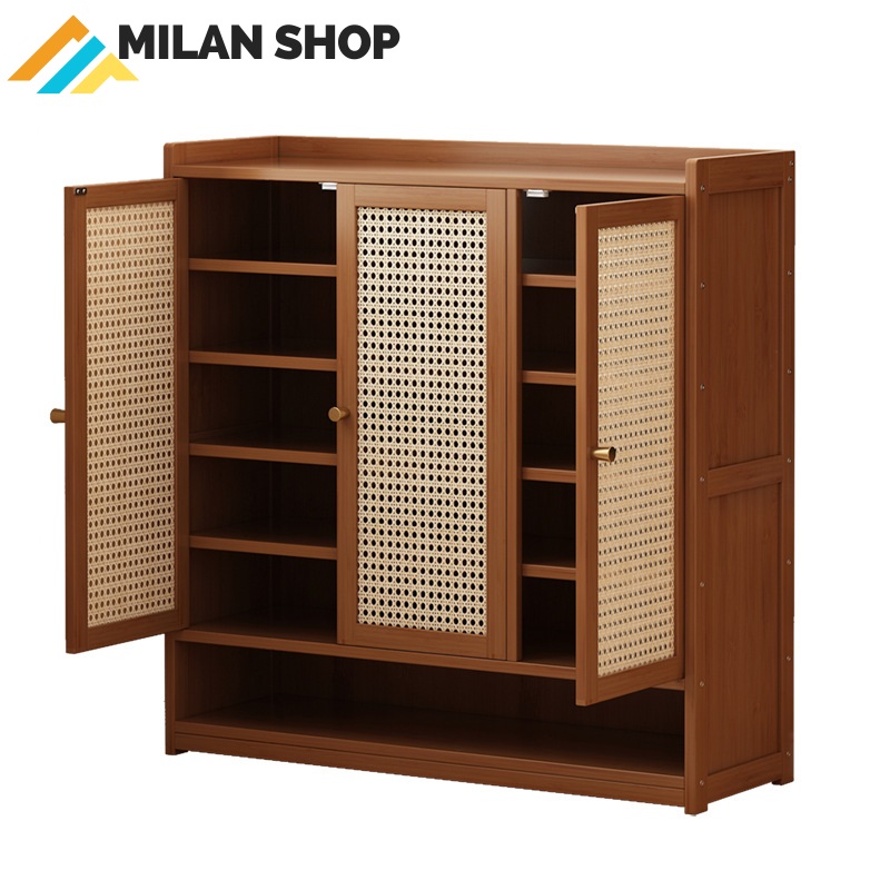 Tủ đựng giày dép gỗ tre cửa mây derco 7 tầng thoáng khí không mùi sang trọng hiện đại, kệ giày gỗ, giá đựng giày dép