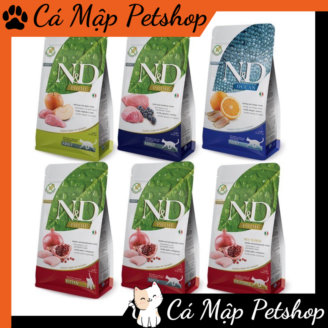 Hạt N&amp;D cao cấp cho mèo nhiều vị, Hạt N&amp;D không độn ngũ cốc 98% đạm