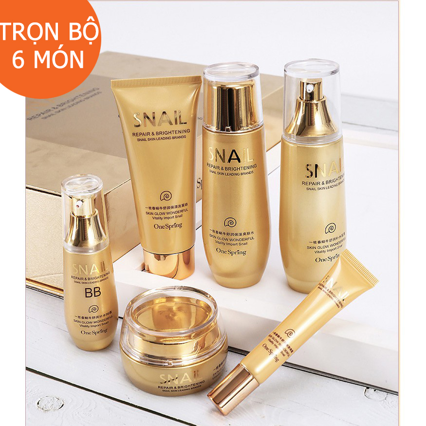 Set chăm sóc da nội địa Trung/dưỡng trắng da mặt/chống lão hóa/trẻ hóa da/làm mịn da Snail Repair & Brightening 6 Món