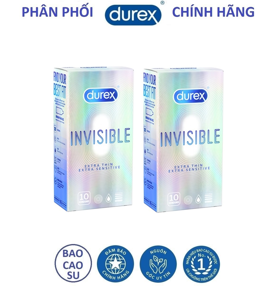 Combo 2 hộp bao cao su Durex Invisible hộp 10 chiếc