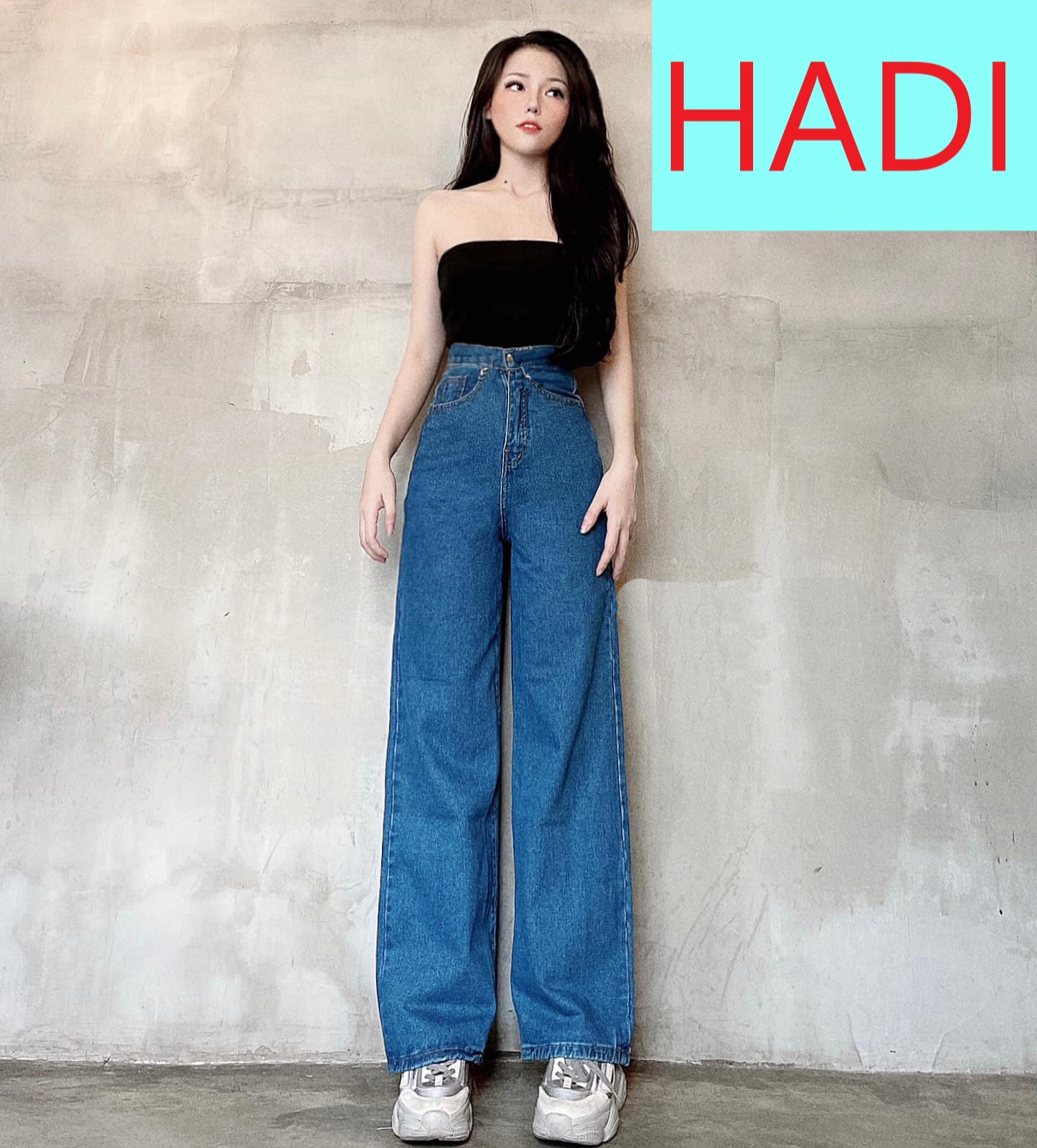 QUẦN JEAN ỐNG RỘNG NỮ LƯNG CAO LAI CUỐN MÀU XANH ĐẬM CAO CẤP HADI ĐỦ SIZE S, M, L SIÊU HOT SIÊU PHONG CÁCH