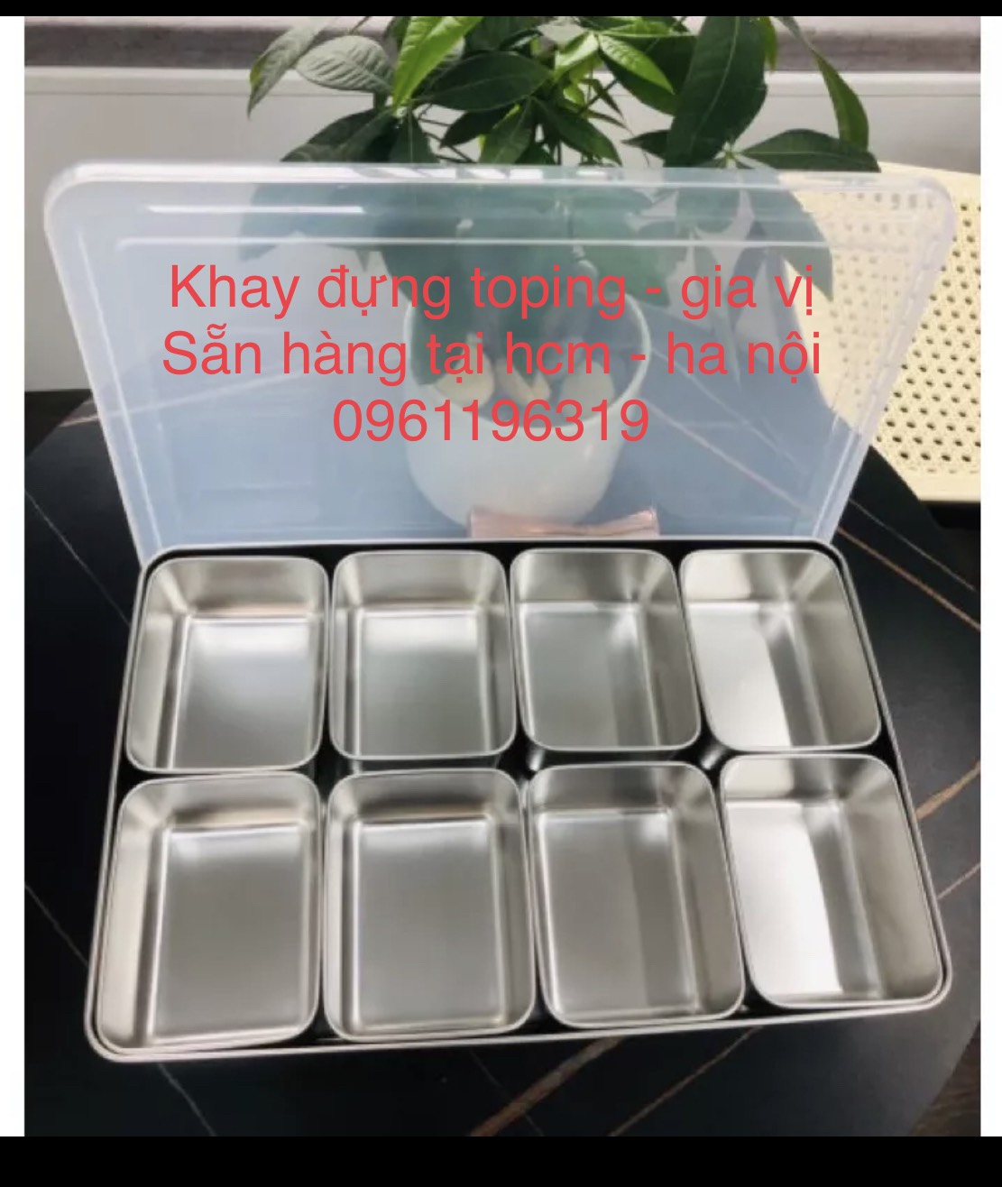 Bộ khay inox 304 đựng topping - gia vị cao cấp