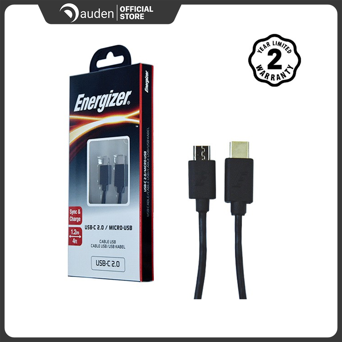 Cáp Type-C 2.0 to Micro USB Energizer 1.2m C11C2MCGBK4 (Đen)