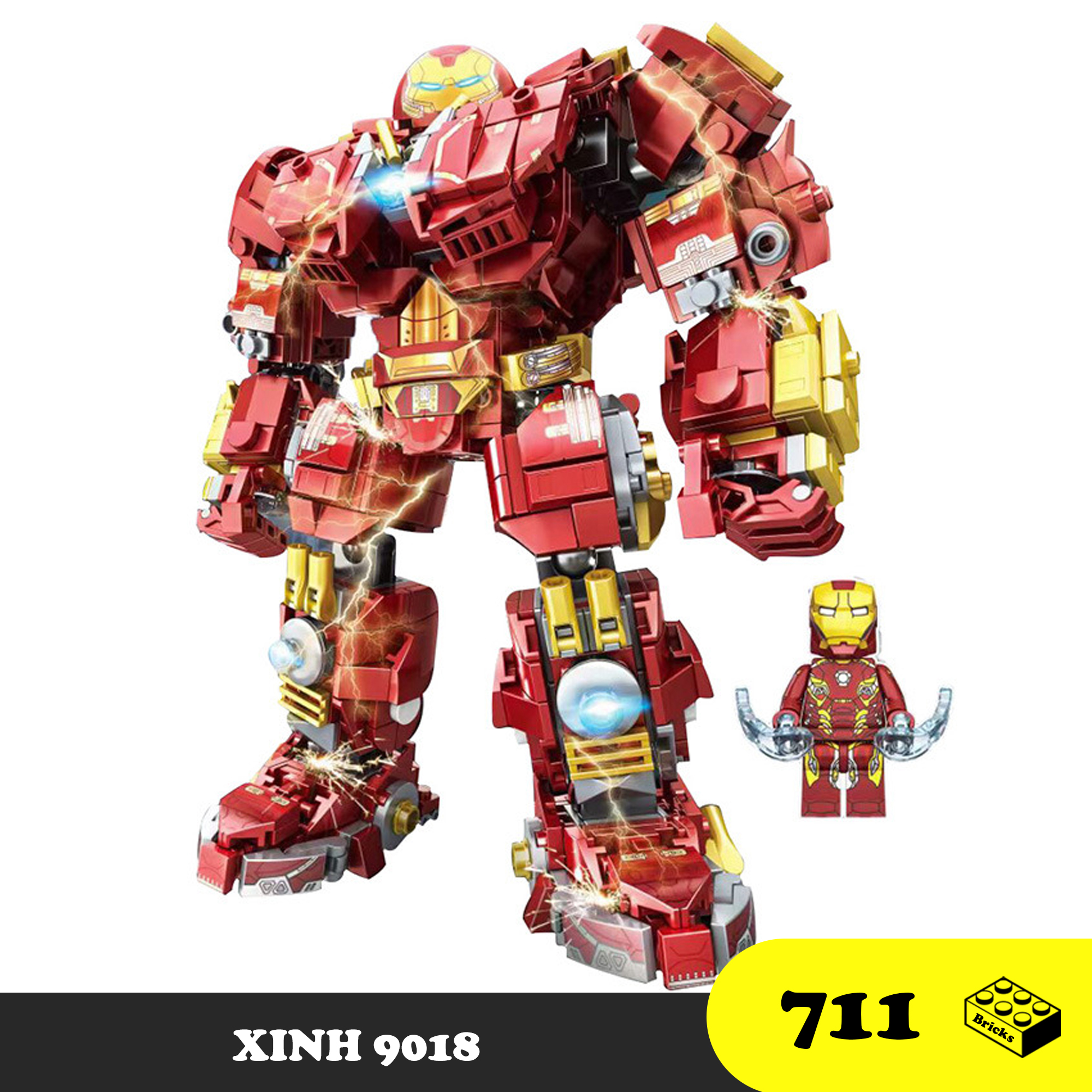 Đồ chơi Lego lắp ráp Hulkbuster Marvel - Mech Marvel Robot XINH 9018 - 711 Mảnh ghép