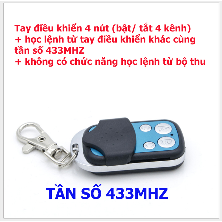 Remote điều khiển từ xa 4 nút học lệnh rf 433mhz, tay điều khiển từ xa 4 nút, sao chép lệnh từ tay điều khiển khác cùng tần số, remote điều khiển từ xa