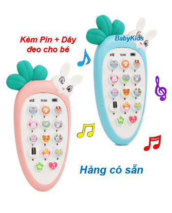 Điện thoại đồ chơi có nhạc và đèn kèm vỏ silicon + dây đeo + 3 pin AAA siêu đẹp cho bé