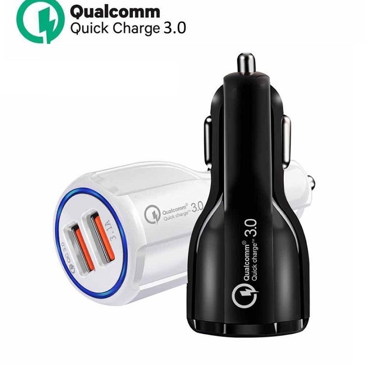 Tẩu sạc ô tô QC3.0 2 cổng USB 5V/3A sạc siêu nhanh LED viền tẩu sạc nhanh ô tô củ sạc nhanh dành cho ô tô,dock sac o to , cu sac nhanh 2 cong usb