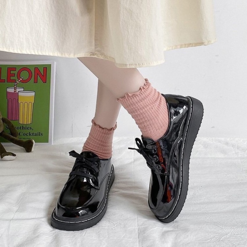 Giày bốt thấp cổ kiểu dáng thời trang mã 1988, On Air Shoes OAS48, Giày bốt da cổ thấp đế dày màu đen phong cách Nhật Bản, giày bốt nữ hot, bốt nữ sinh viên, đi thoải mái êm chân