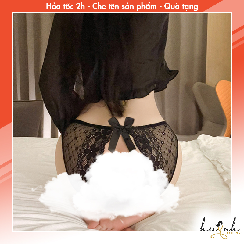 Quần lót ren xẻ đáy đính nơ sau sexy - c44