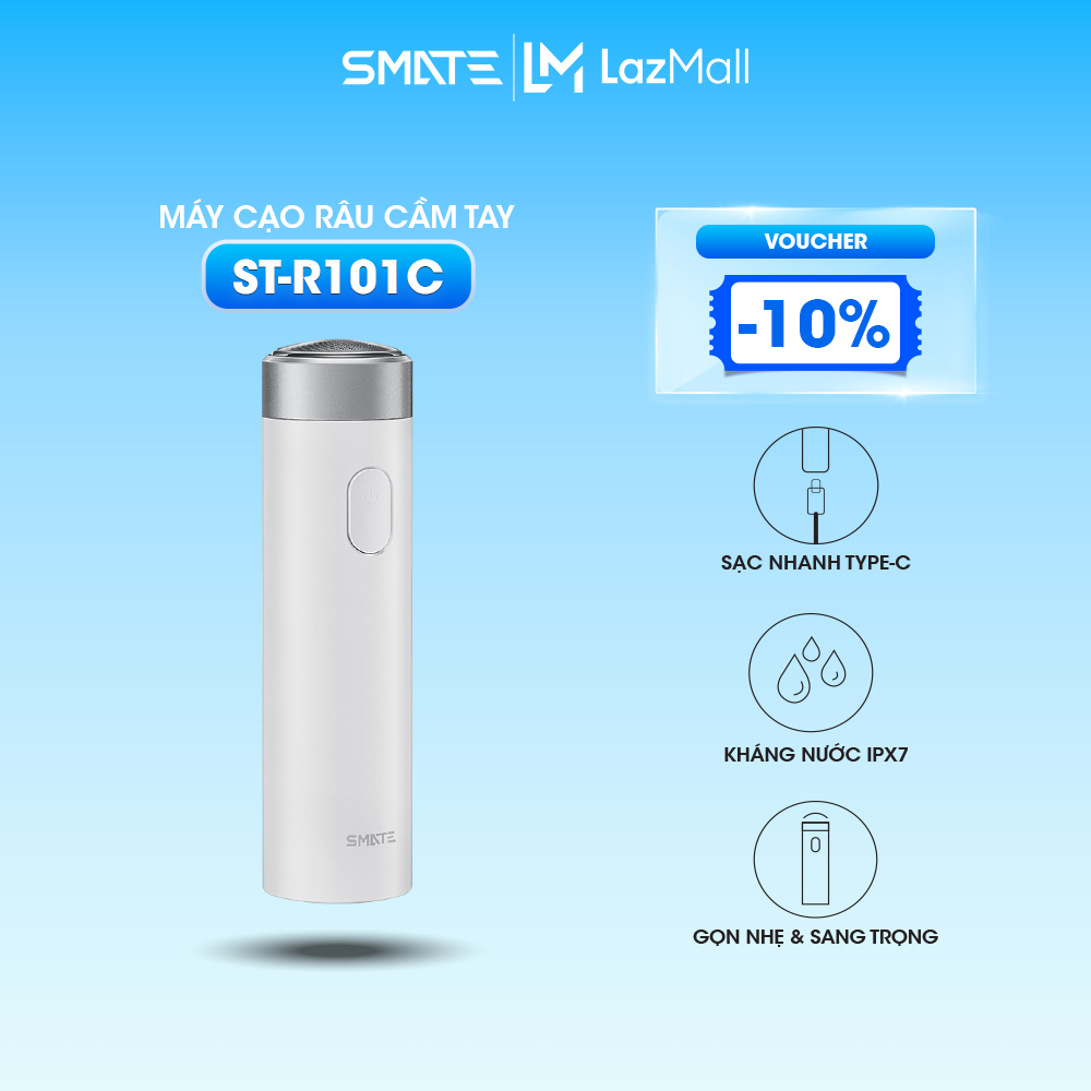 Máy Cạo Râu Cầm Tay Smate ST-R101C - Vỏ Kim Loại Sang Trọng Sạc Nhanh Type-C Kháng Nước IPX7 Bảo Vệ Da Mặt Có Chế Độ Khóa An Toàn