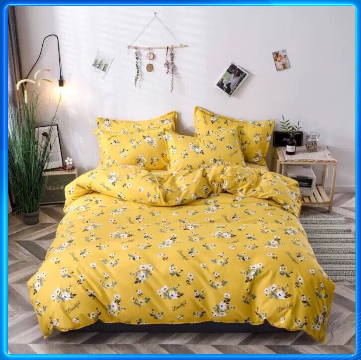 Bộ chăn ga gối polly coton hoa lá 1m6-1ḿ́́8