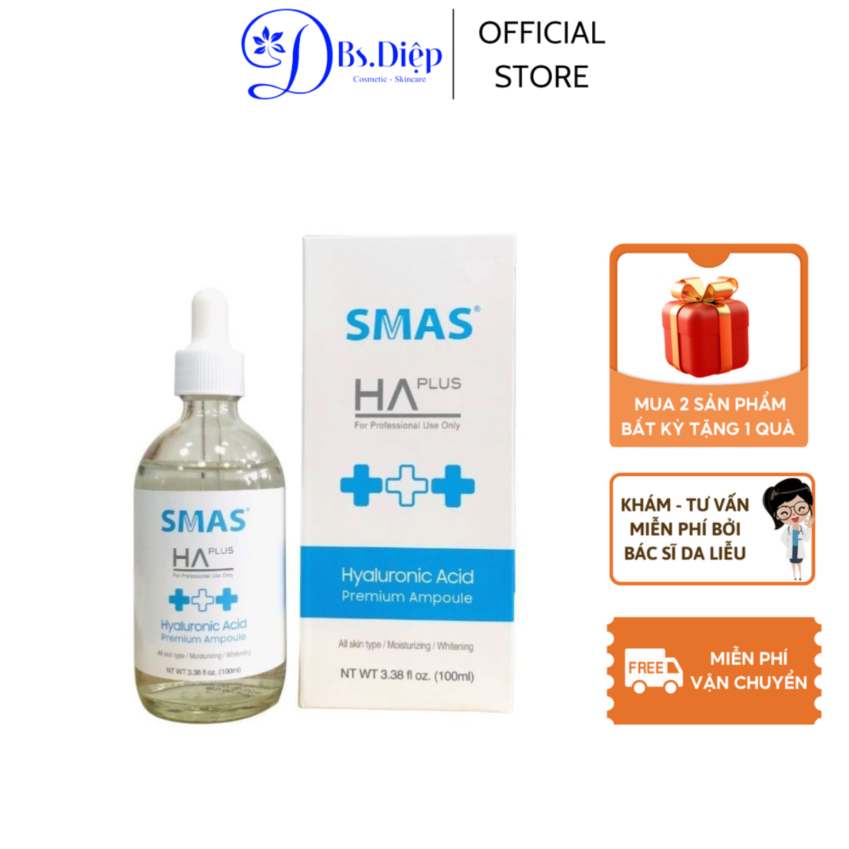(BS Diệp khuyên dùng) Tinh chất cấp nước dưỡng ẩm SMAS HA PLUS (100ml)