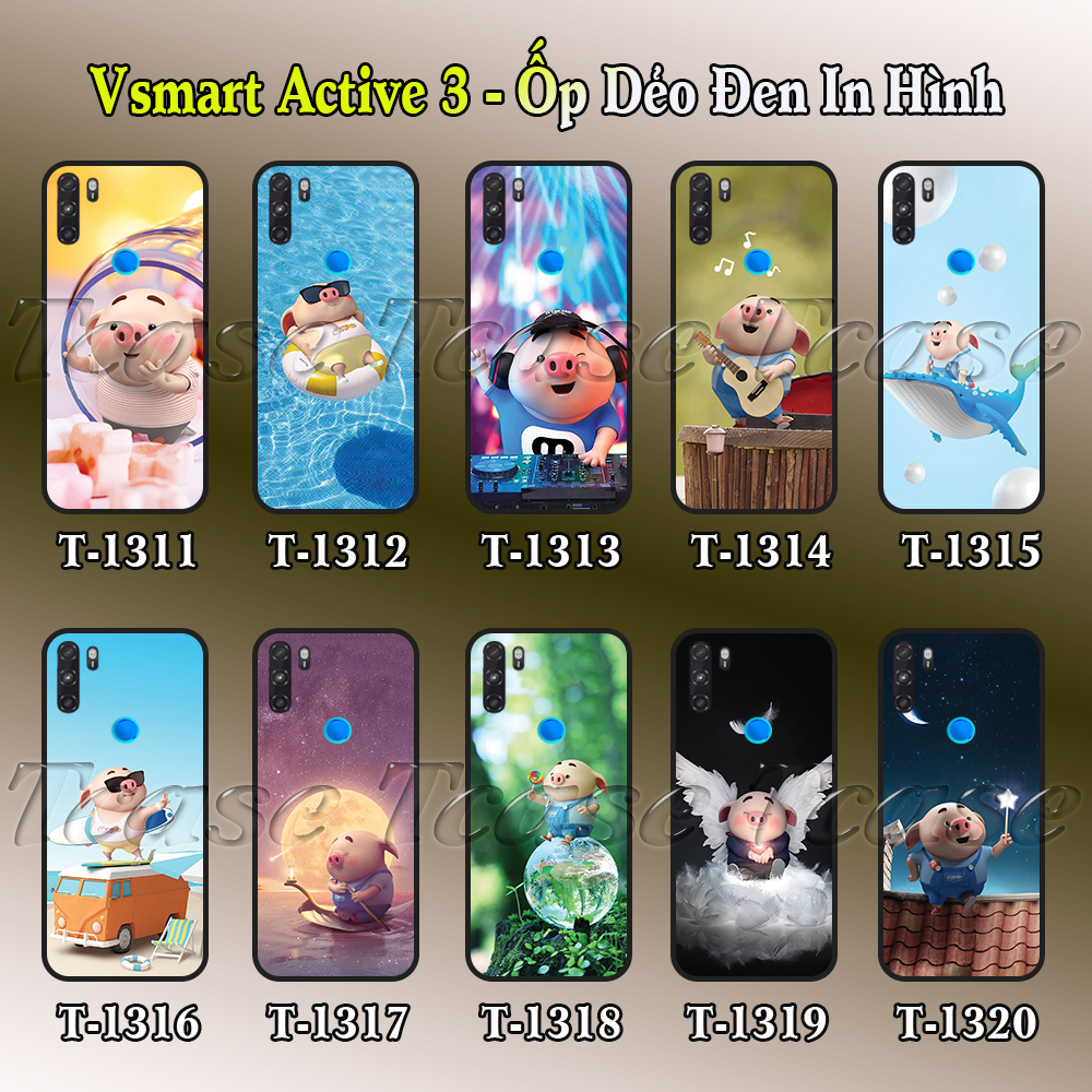 [HCM]Ốp lưng Vsmart Active 3 dẻo đen in hình Chú heo hồng cute