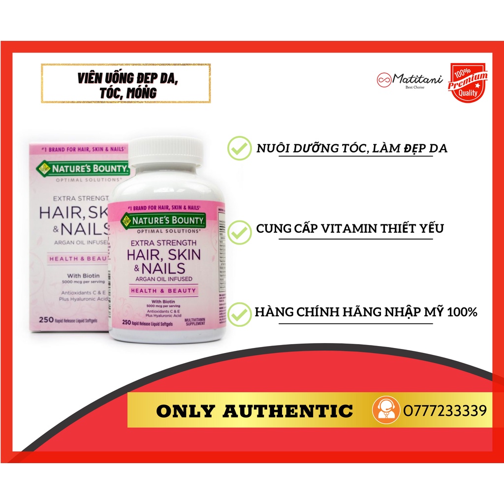 Nature's bounty hair skin nail viên uống đẹp da, tóc, móng 250 viên