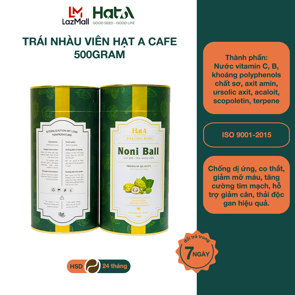 Trái nhàu viên tăng cường sức đề kháng thanh lọc cơ thể hỗ trợ giảm cân từ thiên nhiên  Hạt A Cafe - 500gram