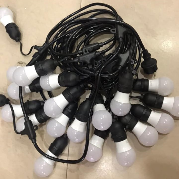 [Có sẵn đèn và phích cắm] Dây đui đèn thả ngoài trời 10 mét 15 đui xoáy E27 chống nước loại tốt kèm bóng đèn