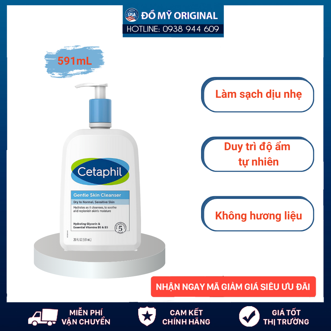 Sữa rửa mặt Cetaphil 591ml Gentle Skin Cleanser Hàng Nhập Mỹ Tẩy Sạch Chất Nhờn Và Bụi Bẩn Giúp Mềm Mại Mịn Màng Và Khỏe Mạnh