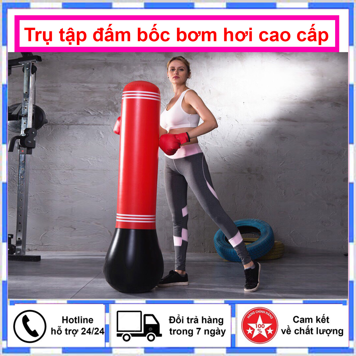 Trụ tập đấm đá boxing 1.6m bơm hơi có kèm bơm