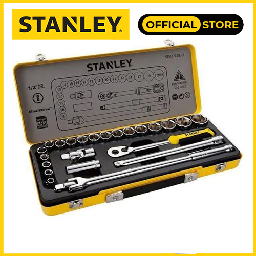 STMT74183-8 BỘ socket 1/2  6 cạnh 24 chi tiết (hộp sắt) stanley