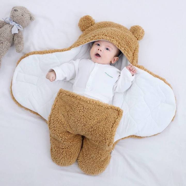 Chăn ủ sơ sinh body ủ lông cừu cho bé có chân chần bông cực ấm BABUBOBO