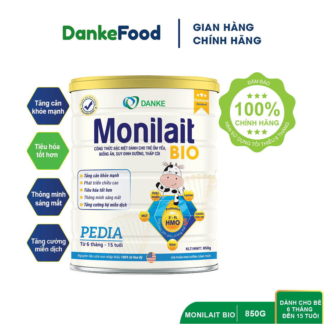 Sữa Monilait Bio Pedia 850g - Tiêu hóa tốt, tăng cân an toàn