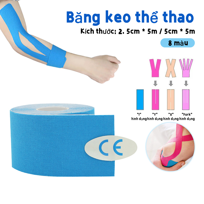 Băng Dán Cơ Thể Thao, Băng keo dán cơ,băng keo vải dán cơ, hỗ trợ chấn thương đầu gối,Bản 5cm và 2,5cm Đủ màu