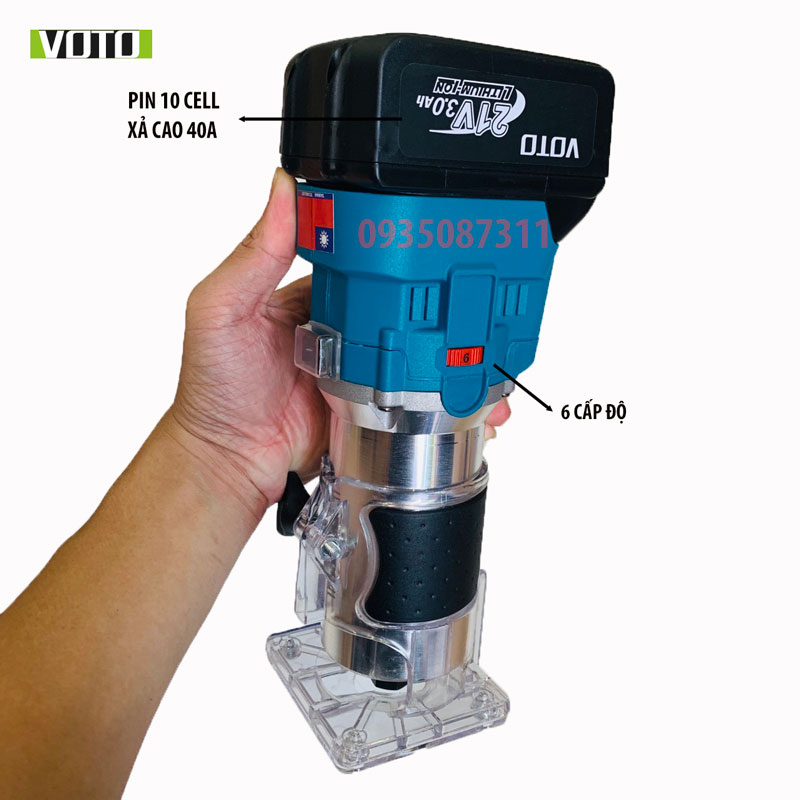 Máy Phay Gỗ VOTO Máy Soi gỗ Cầm Tay Dùng Chân Pin Makita 6 Cấp Độ không chổi than VOTO